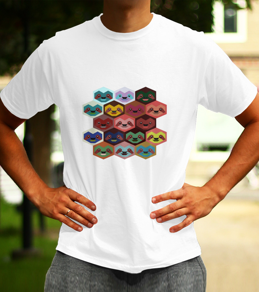 Colorful Hexagon Faces Of Sloths T-Shirt