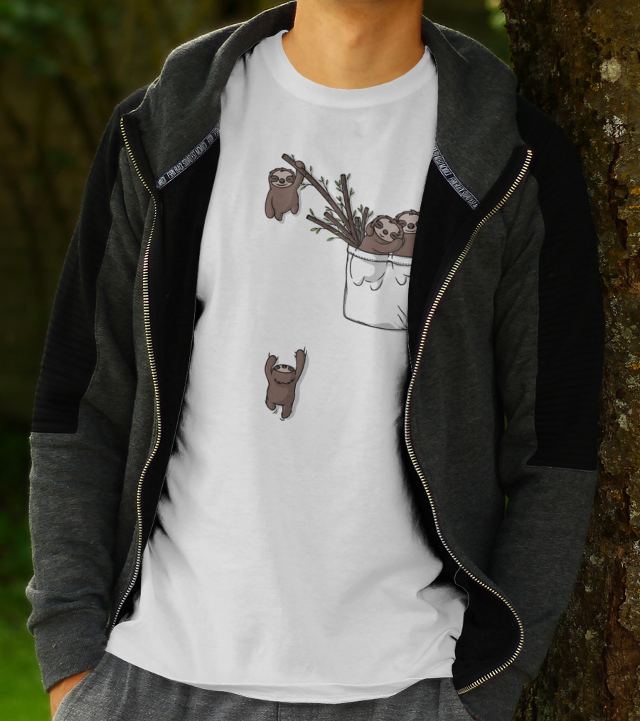 Pocket Sloth Family Hanging On Branches T-Shirt