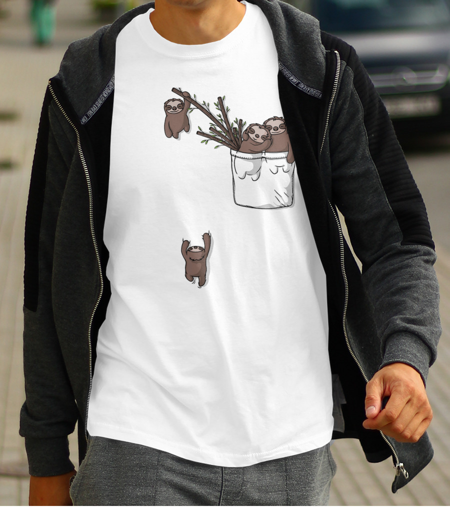 Pocket Sloth Family Hanging On Branches T-Shirt