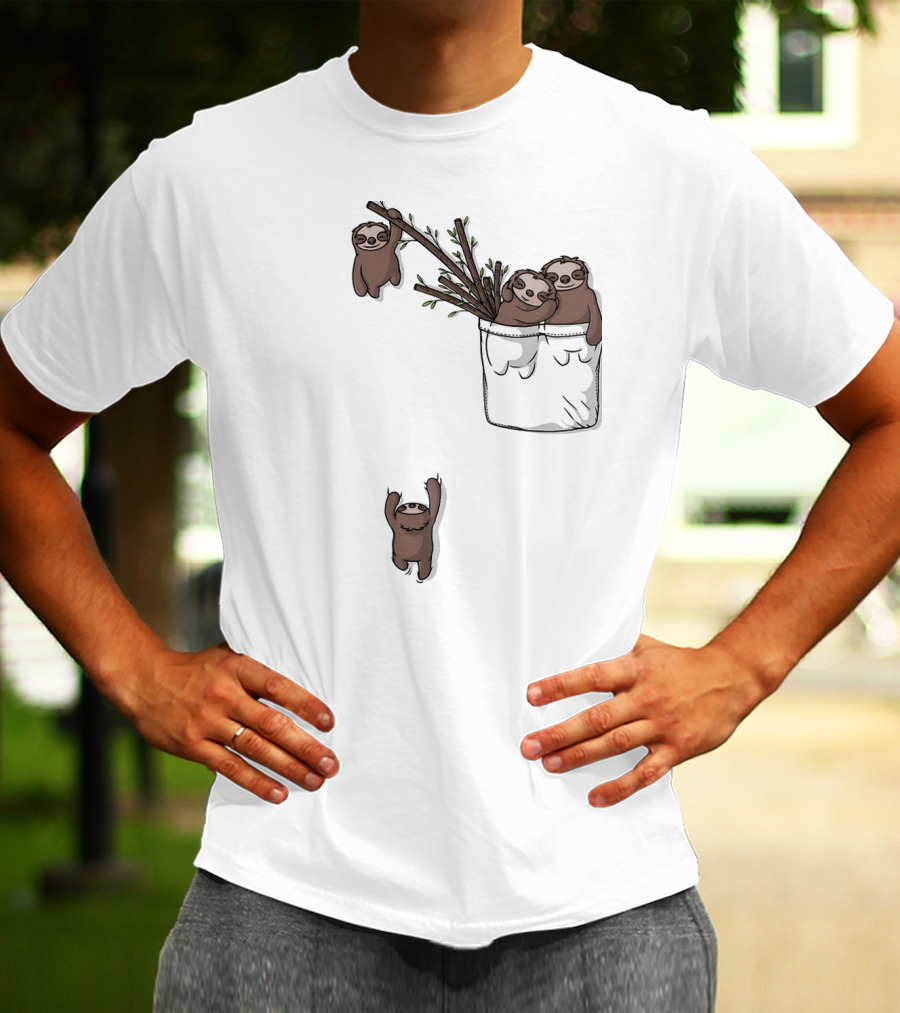 Pocket Sloth Family Hanging On Branches T-Shirt