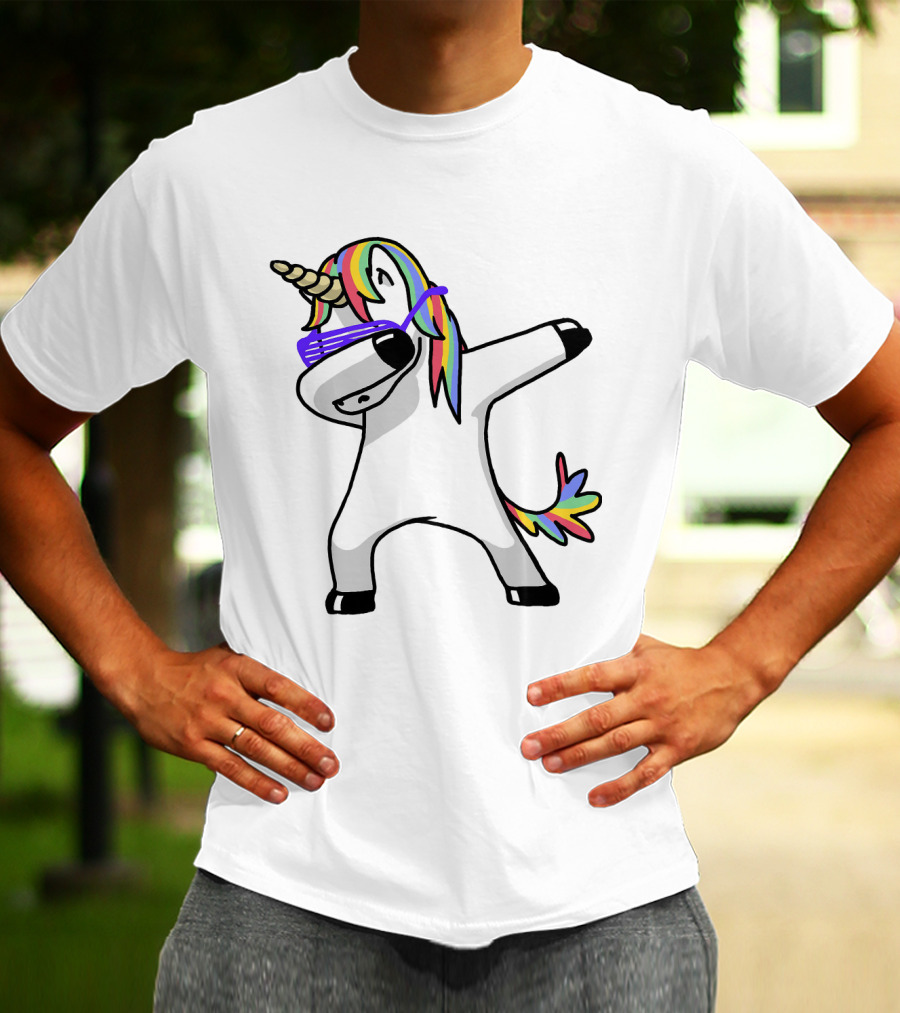 Colorful Rainbow Mane Unicorn In Dabbing Pose With Sunglasses T-Shirt