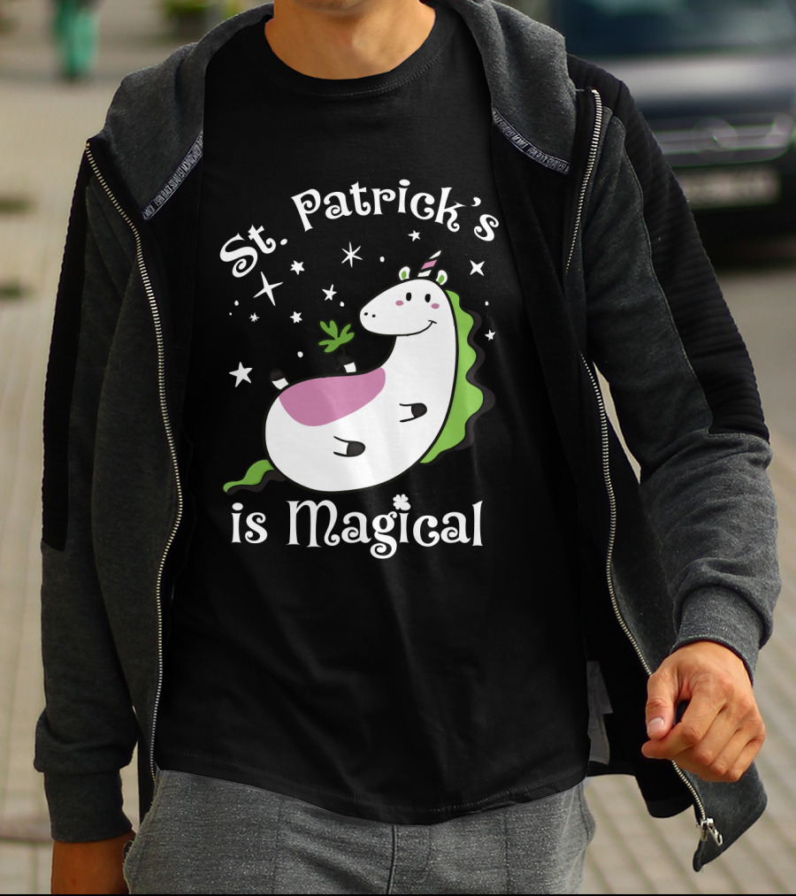 St. Patrick's Is Magical Shamrock Unicorn With Stars And Green Mane T-Shirt