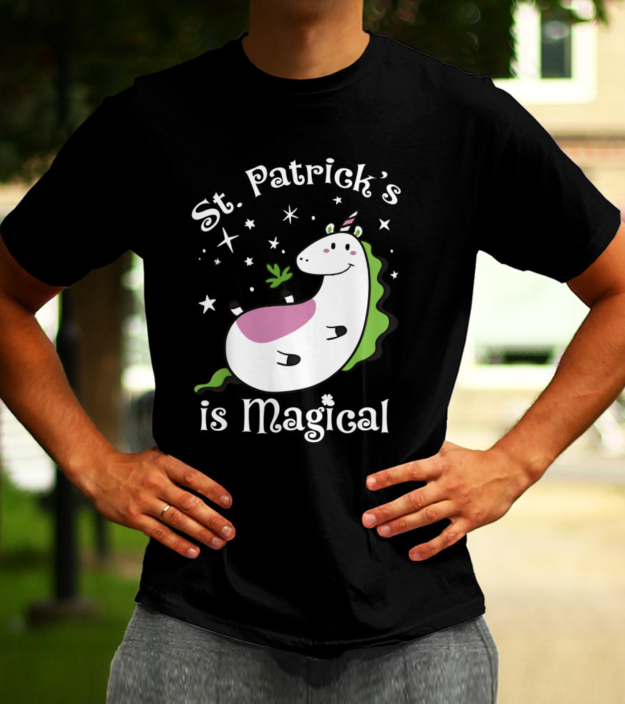 St. Patrick's Is Magical Shamrock Unicorn With Stars And Green Mane T-Shirt