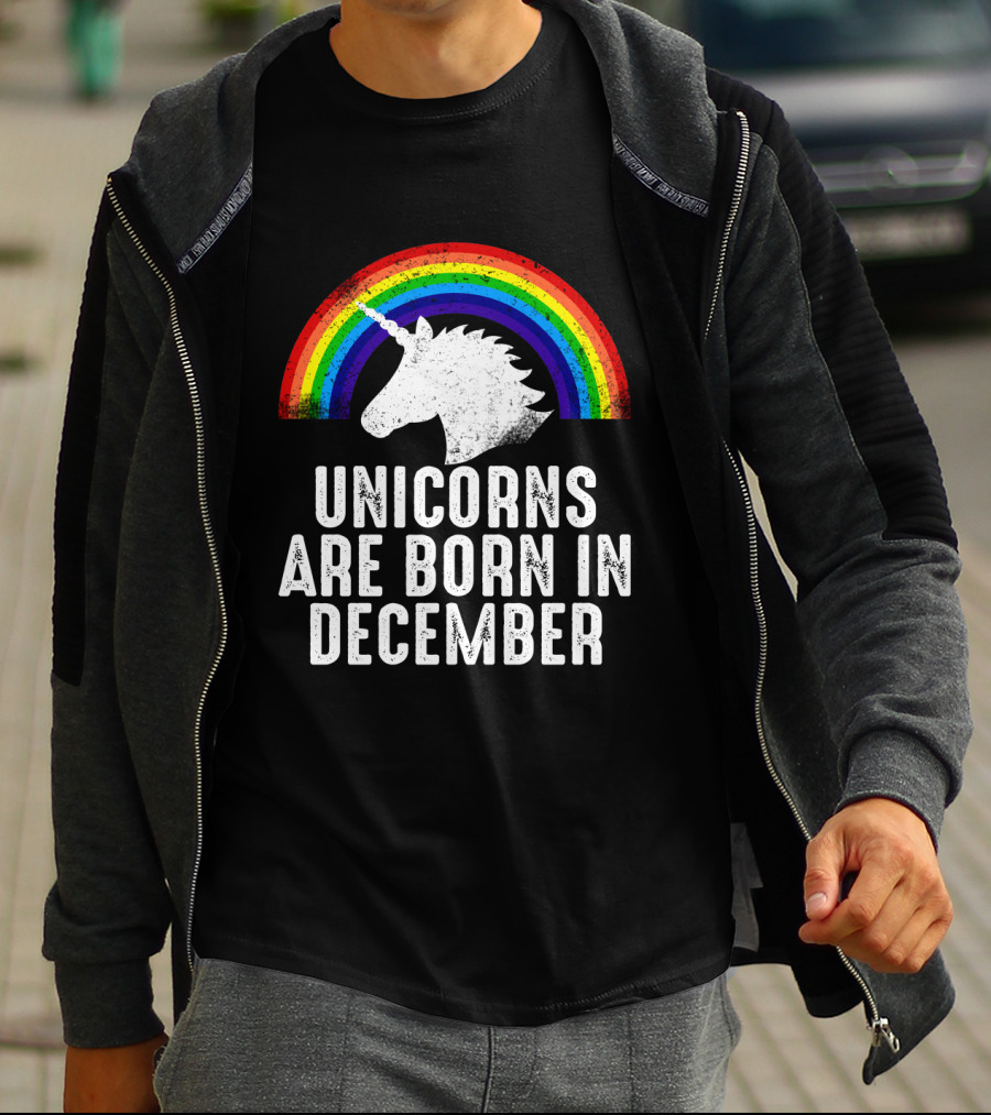 Unicorns Are Born In December Rainbow Pride T-Shirt