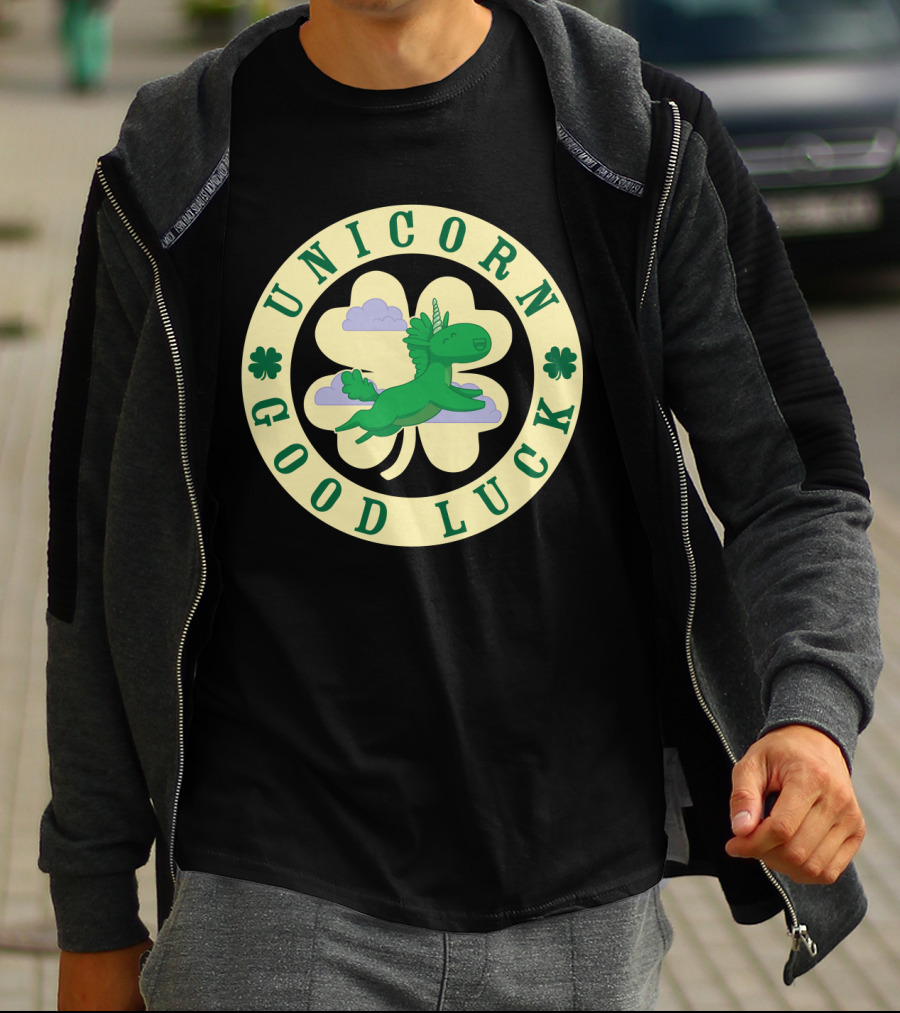 Unicorn Good Luck Clover Cloud Emblem T-Shirt