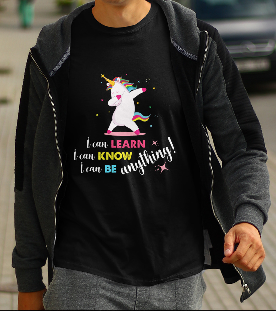 Unicorn Dab: I Can Learn, I Can Know, I Can Be Anything With Rainbow Mane And Star Accents T-Shirt