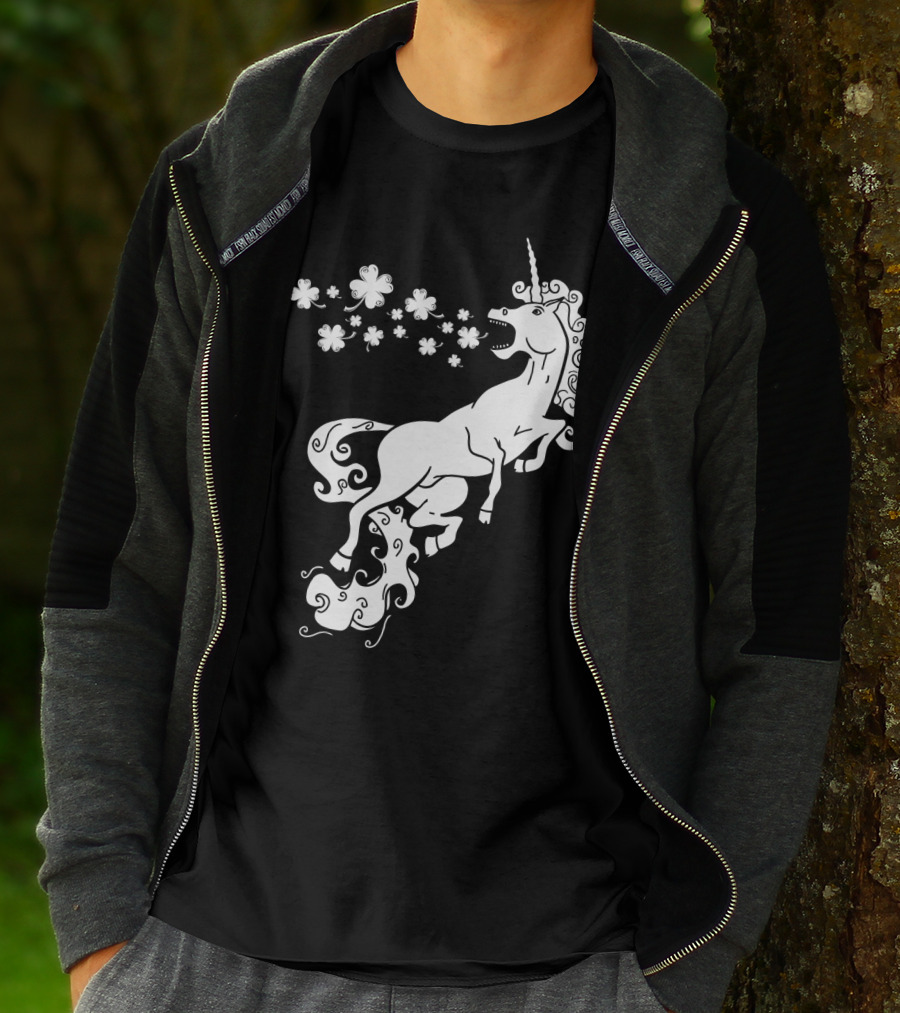 Unicorn Blowing Shamrock Flowers Mystical T-Shirt