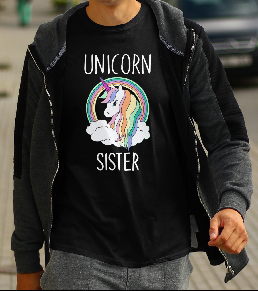 Unicorn Sister Colorful Rainbow Mane In Clouds T-Shirt