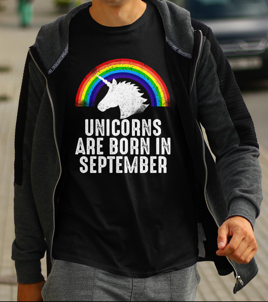 Unicorns Are Born In September Rainbow Unicorn Head T-Shirt
