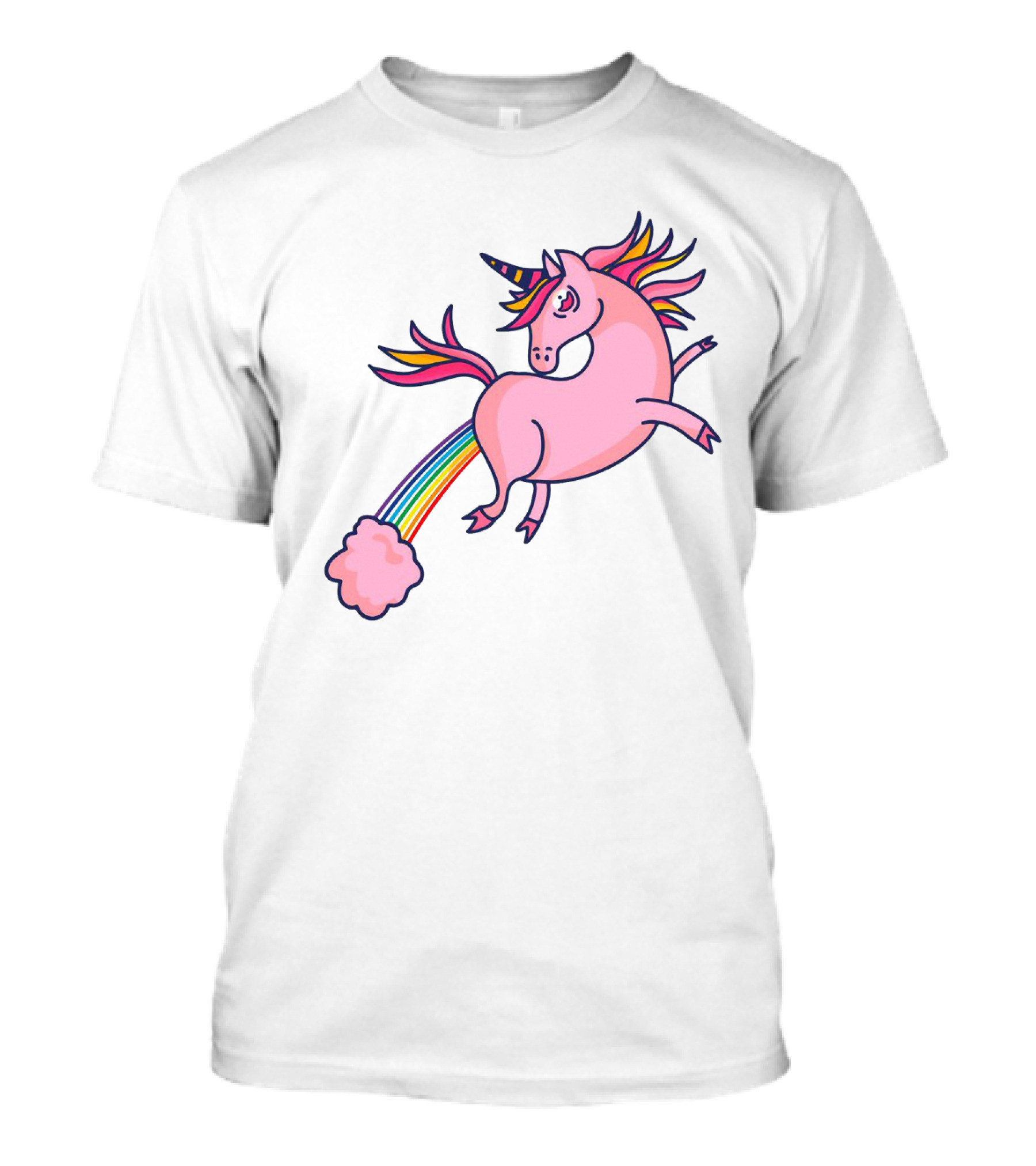 Magical Unicorn With Rainbow Tail And Puffy Clouds T-Shirt