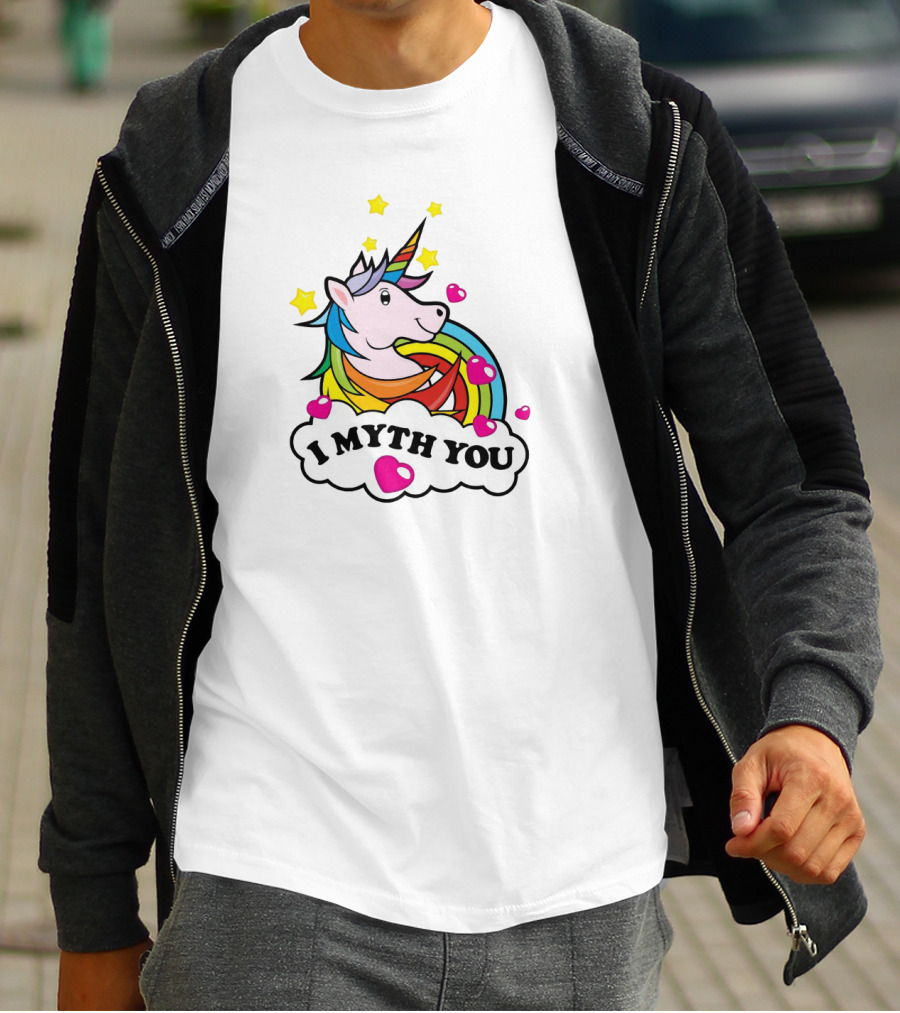 I Myth You Funny Unicorn Rainbow Hearts And Stars T-Shirt