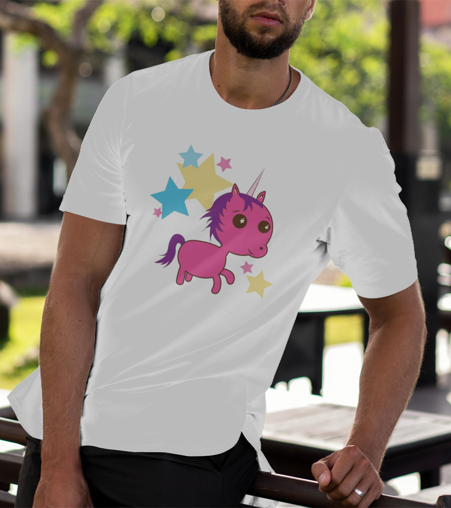 Pink Trippin Sparkles Unicorn With Colorful Stars T-Shirt