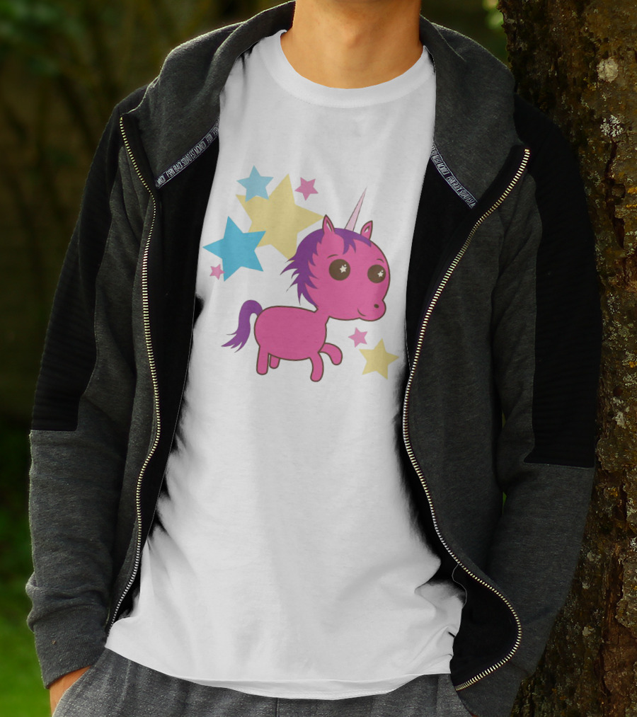 Pink Trippin Sparkles Unicorn With Colorful Stars T-Shirt