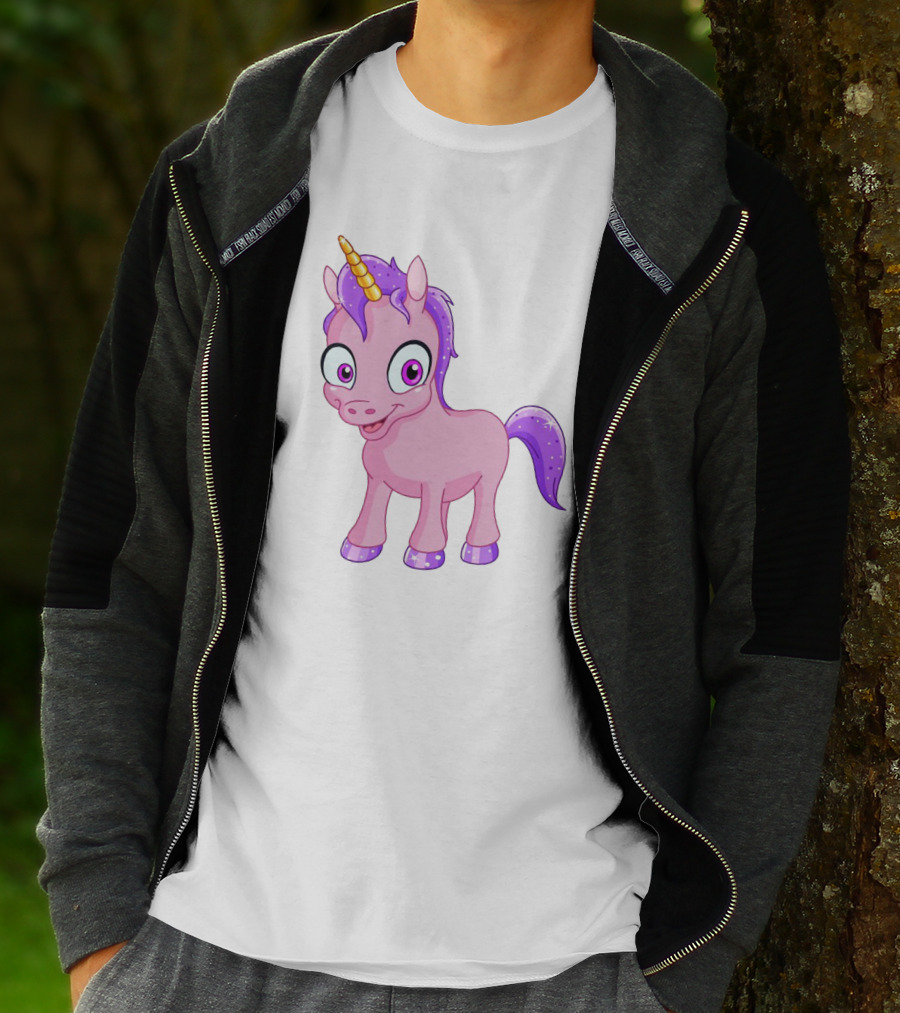 Pink Pony Unicorn With Purple Mane And Sparkling Horn T-Shirt