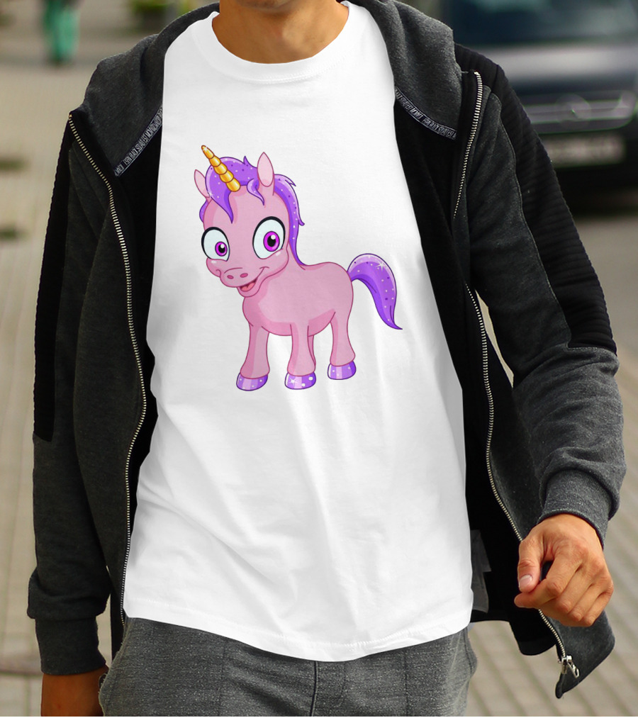 Pink Pony Unicorn With Purple Mane And Sparkling Horn T-Shirt