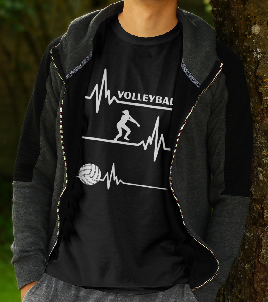 Volleyball Heartbeat Player Silhouette With Ball And Pulse Lines T-Shirt