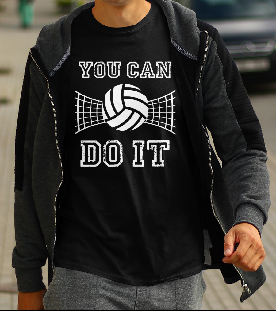 Volleyball You Can Do It Motivational Slogan With Net And Ball T-Shirt