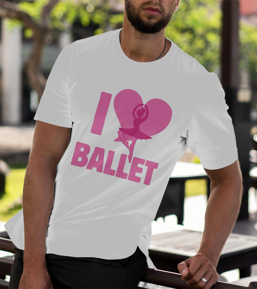 I Heart Ballet Pink Ballerina Silhouette In Love Heart T-Shirt