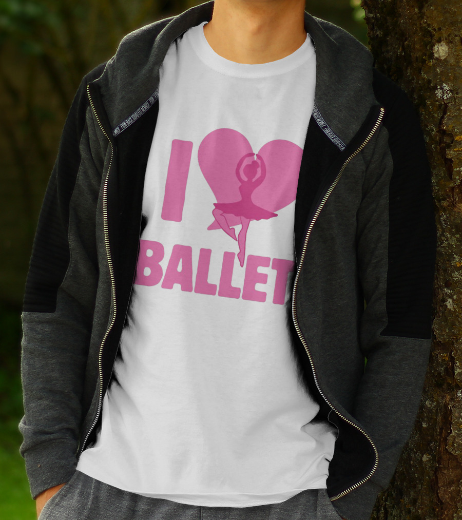 I Heart Ballet Pink Ballerina Silhouette In Love Heart T-Shirt