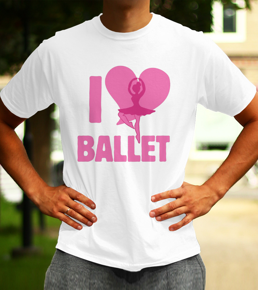 I Heart Ballet Pink Ballerina Silhouette In Love Heart T-Shirt