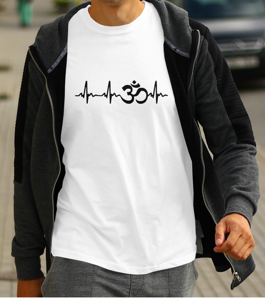 Namaste Pulse With Om And Heartbeat Line T-Shirt