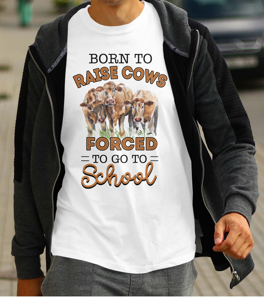 Born To Raise Cows Forced To Go To School With Watercolor Cattle T-Shirt
