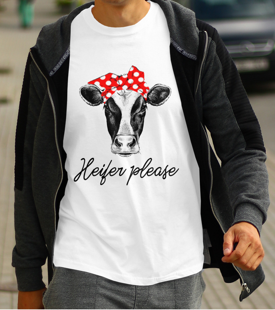 Heifer Please Cow With Red Polka Dot Bandana T-Shirt