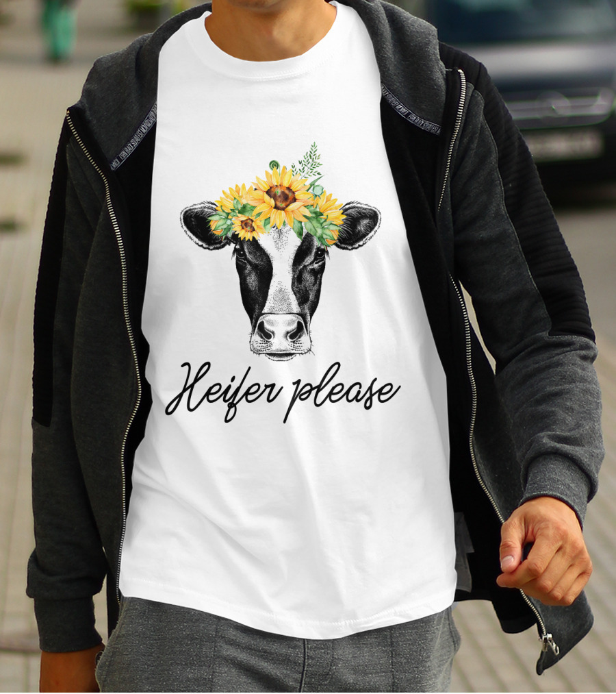Heifer Please Cow With Sunflower Headbands And Bandana T-Shirt