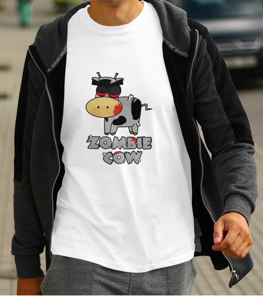 Zombie Cow Cartoon With Zombie-Themed Text And Cute Undead Animal T-Shirt