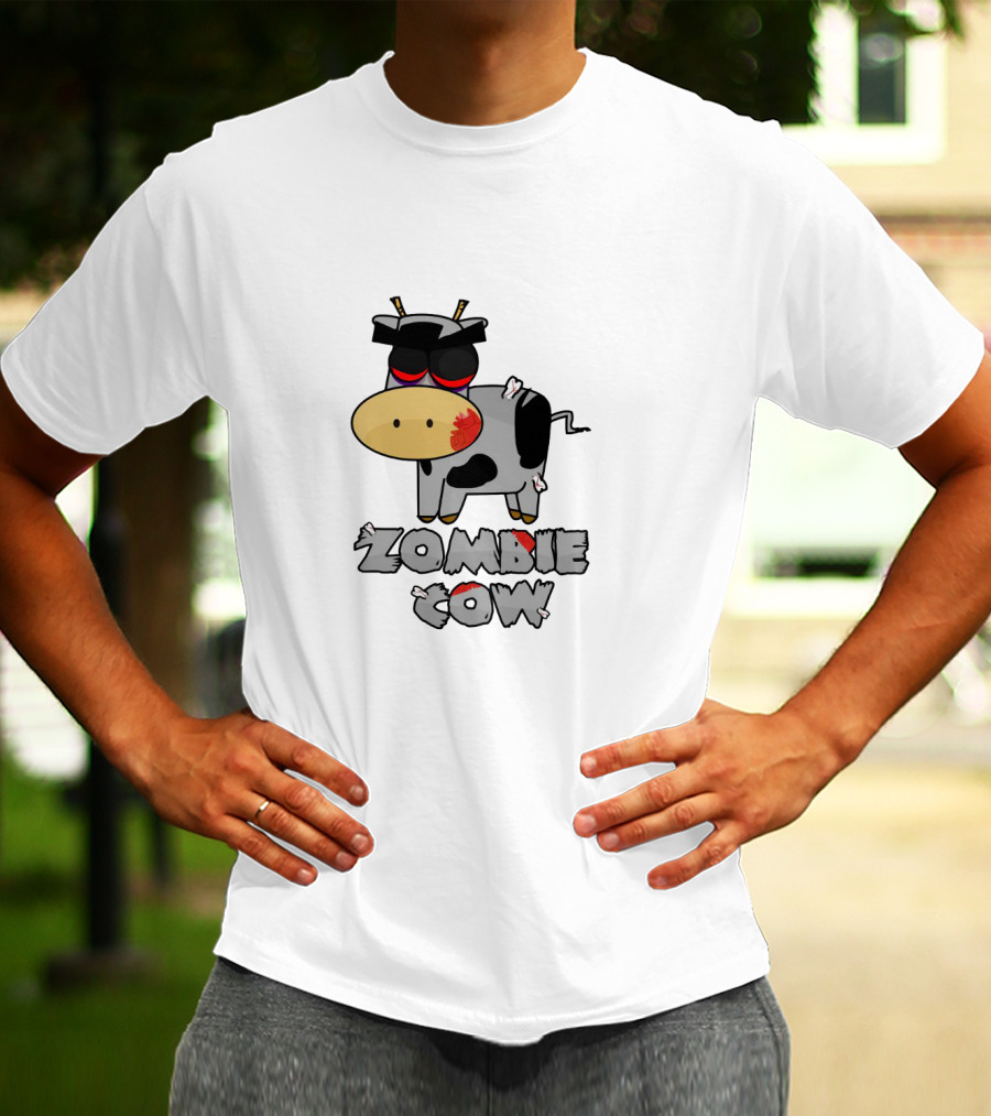 Zombie Cow Cartoon With Zombie-Themed Text And Cute Undead Animal T-Shirt