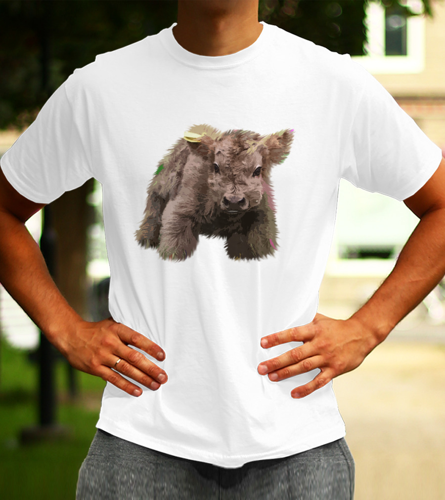 Cute Highland Cow Farm Animals Fluffy Calf T-Shirt