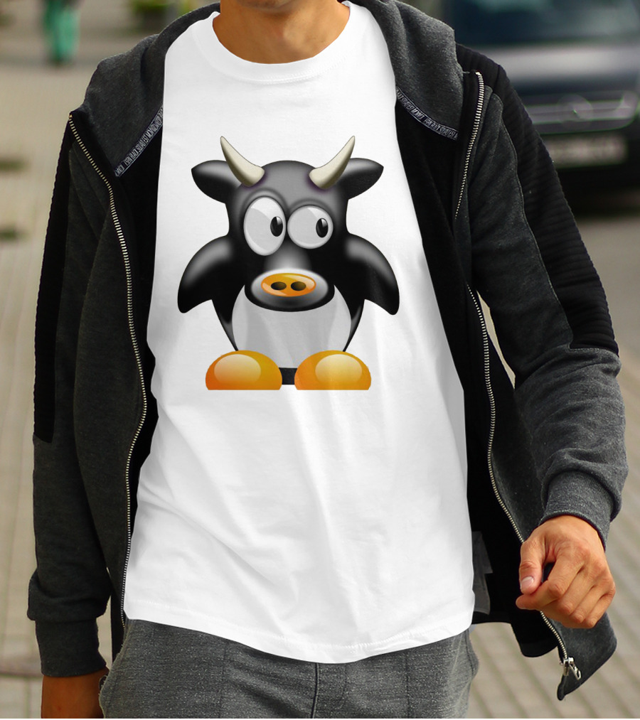 Playful Cute Cow Penguin Mashup Cartoon Character T-Shirt