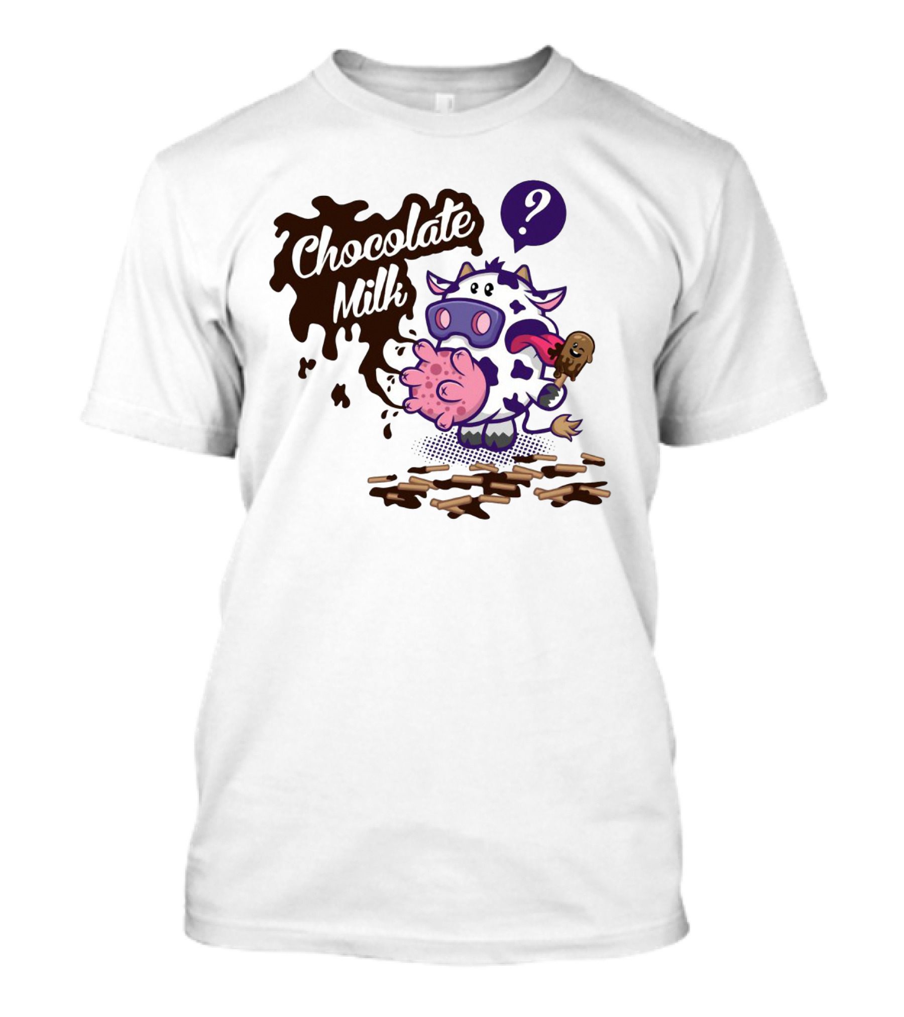 Chocolate Milk Cow Cartoon With Ice Cream And Question Mark By Squinked T-Shirt