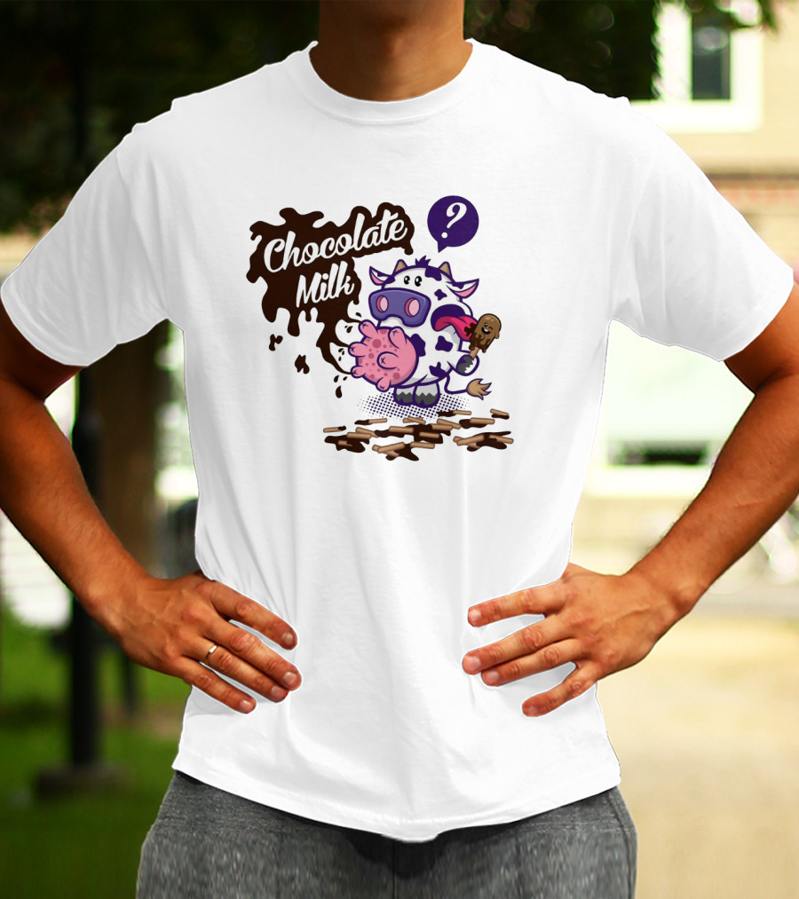 Chocolate Milk Cow Cartoon With Ice Cream And Question Mark By Squinked T-Shirt