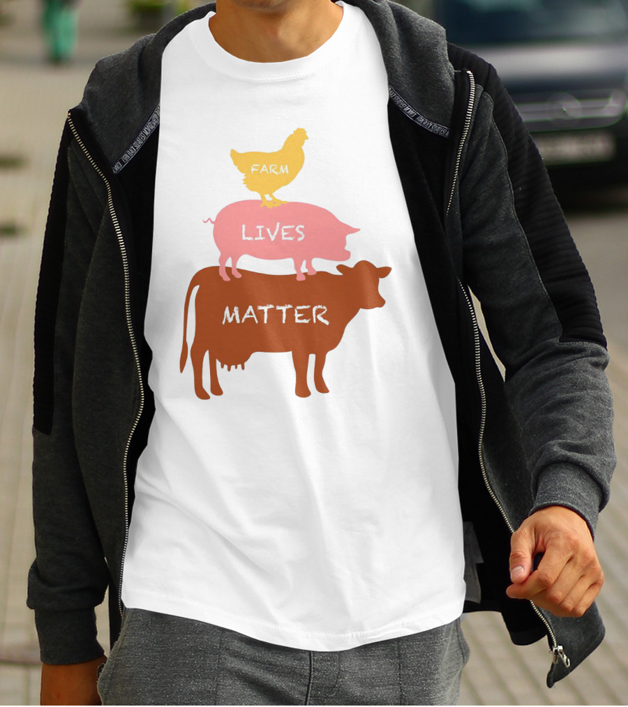 Farm Lives Matter Chicken Pig Cow Stacked Animal T-Shirt