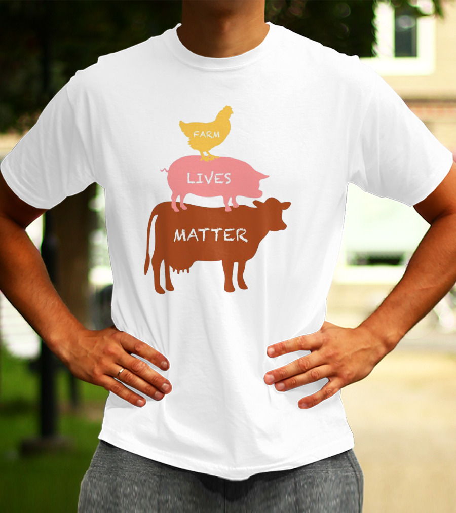 Farm Lives Matter Chicken Pig Cow Stacked Animal T-Shirt