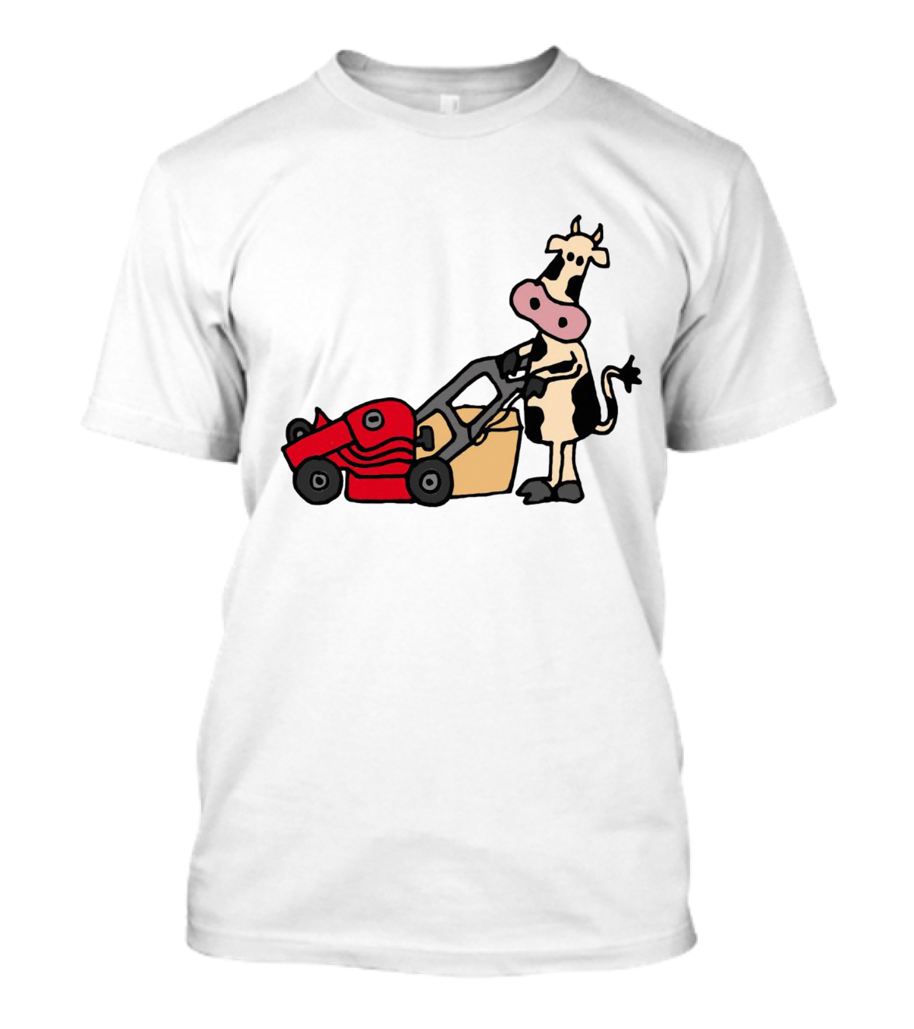 Funny Cow Mowing Grass Cartoon With Red Lawn Mower T-Shirt