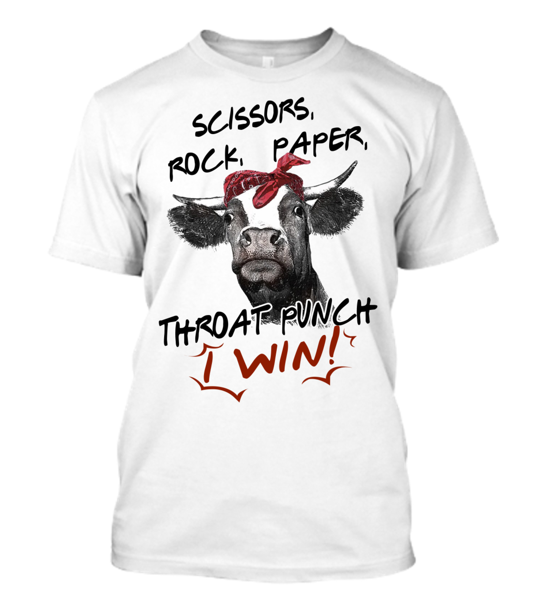 Scissors Rock Paper Throat Punch I Win Funny Cow Bandana T-Shirt