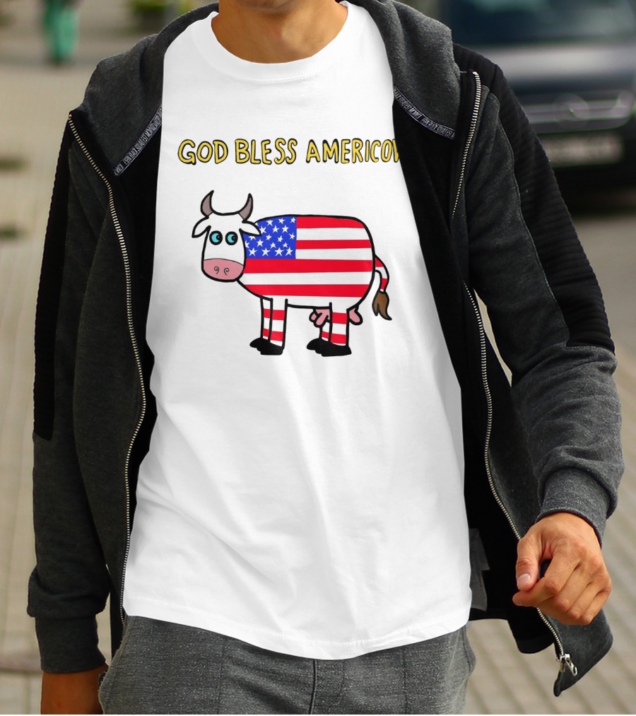 God Bless Americow Patriotic Cow With American Flag T-Shirt