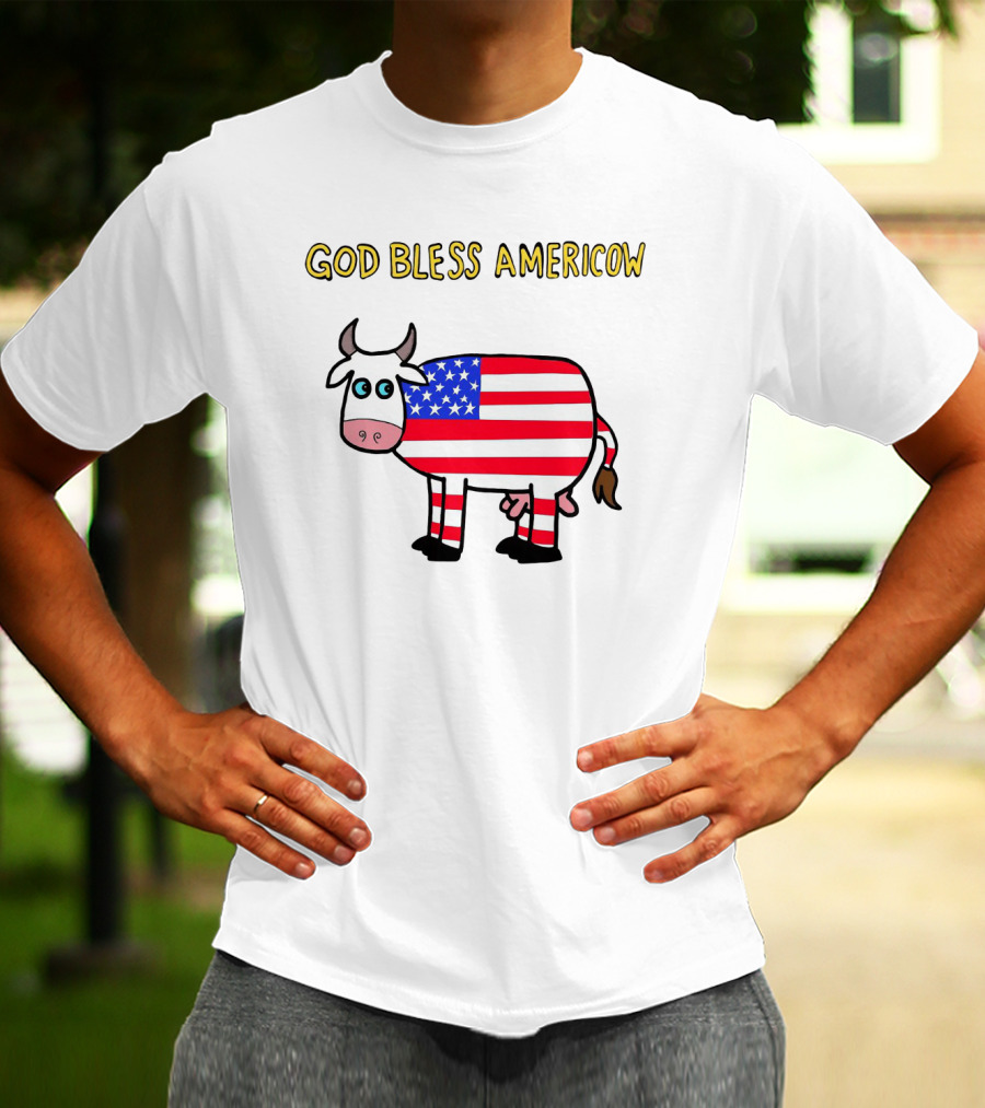 God Bless Americow Patriotic Cow With American Flag T-Shirt