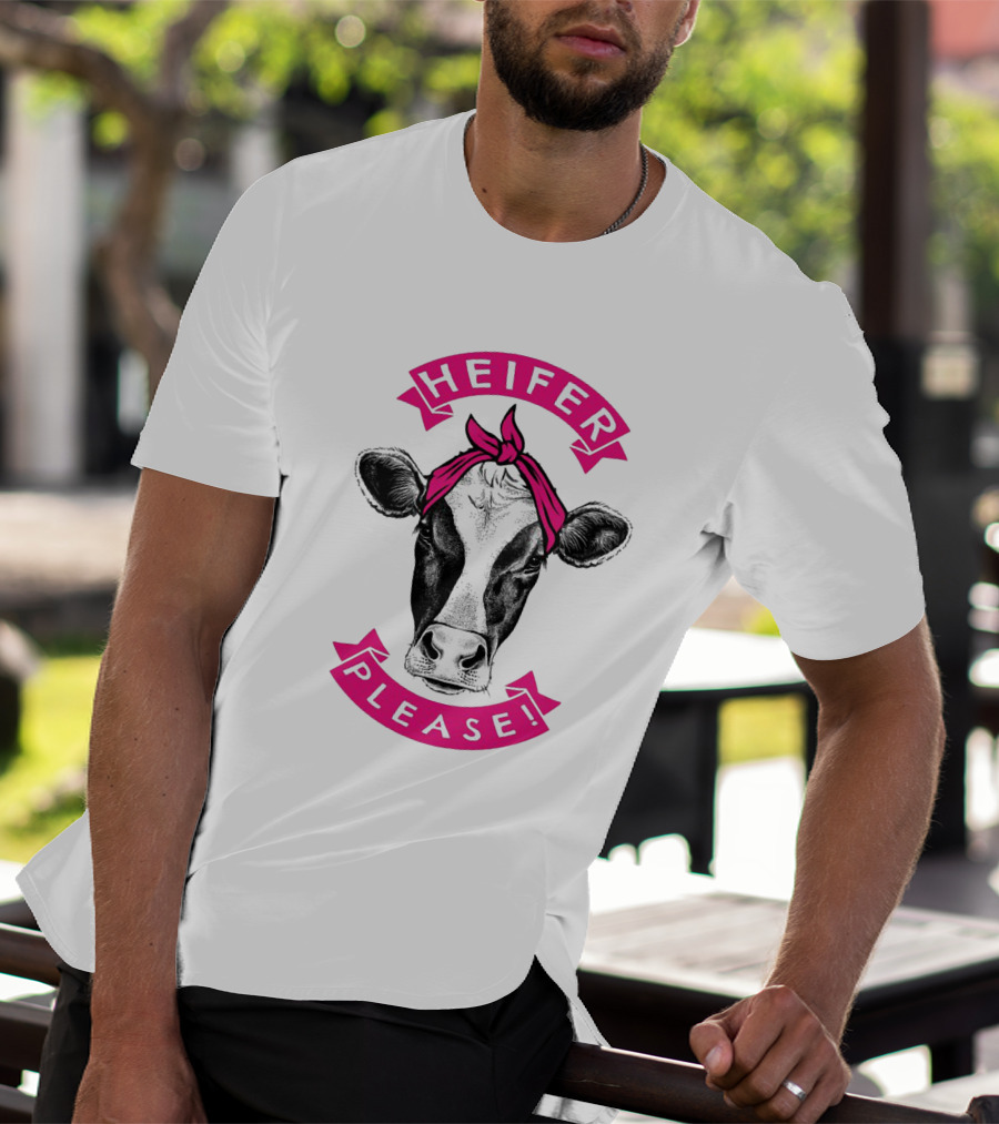 Heifer Please Cow With Pink Bandana Cowgirl T-Shirt