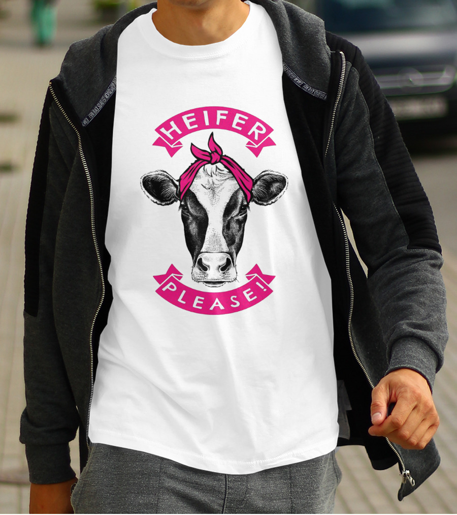 Heifer Please Cow With Pink Bandana Cowgirl T-Shirt