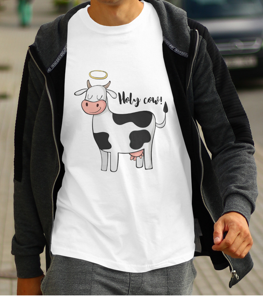 Holy Cow Funny Angelic Cow With Halo Joke T-Shirt
