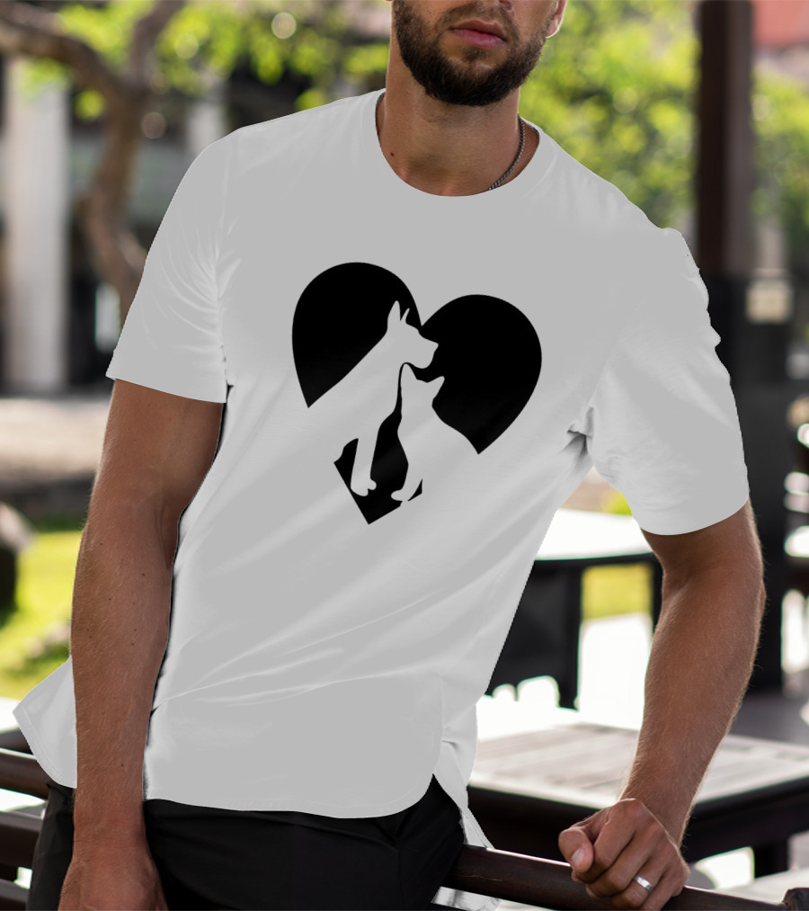 Love Animals Heart Silhouette Featuring Dog And Cat T-Shirt