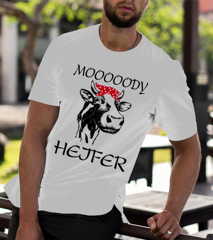 Mooooody Heifer Cow With Red Polka Dot Bandana T-Shirt