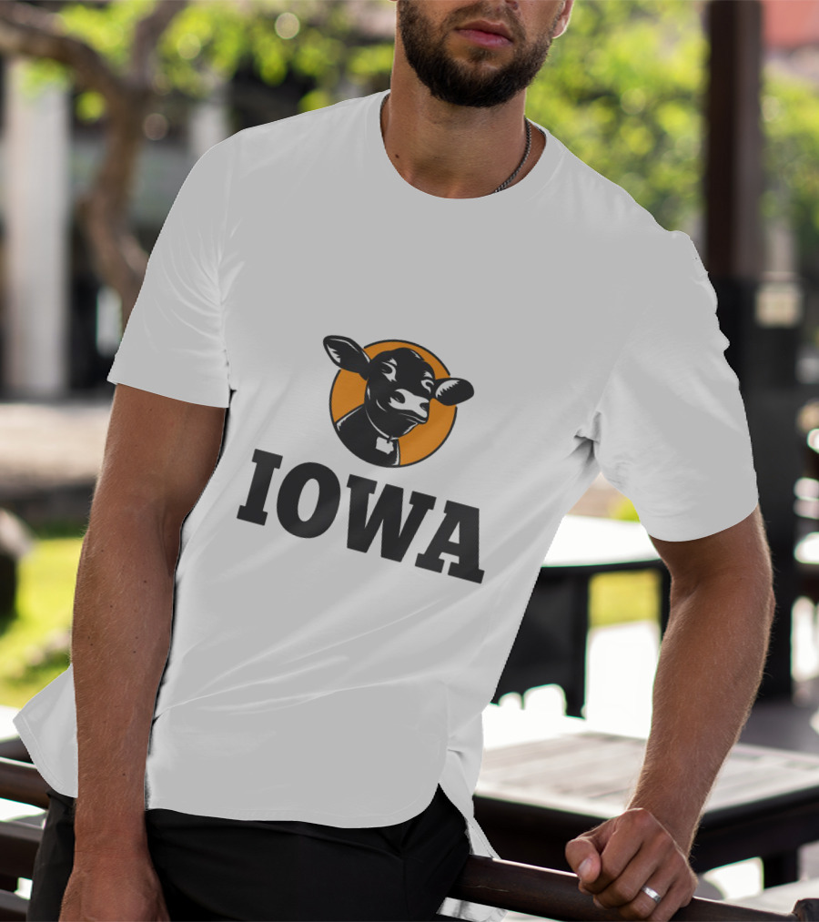 Iowa Love Cow In Black And Orange Circle T-Shirt