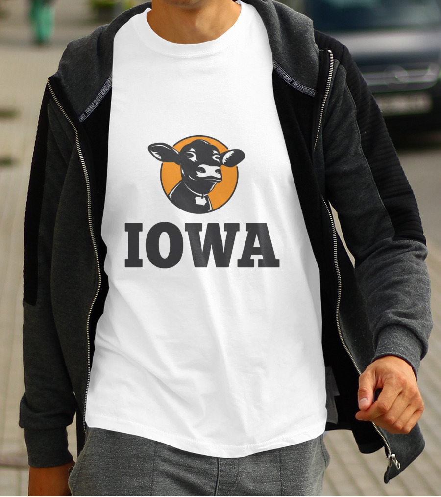 Iowa Love Cow In Black And Orange Circle T-Shirt