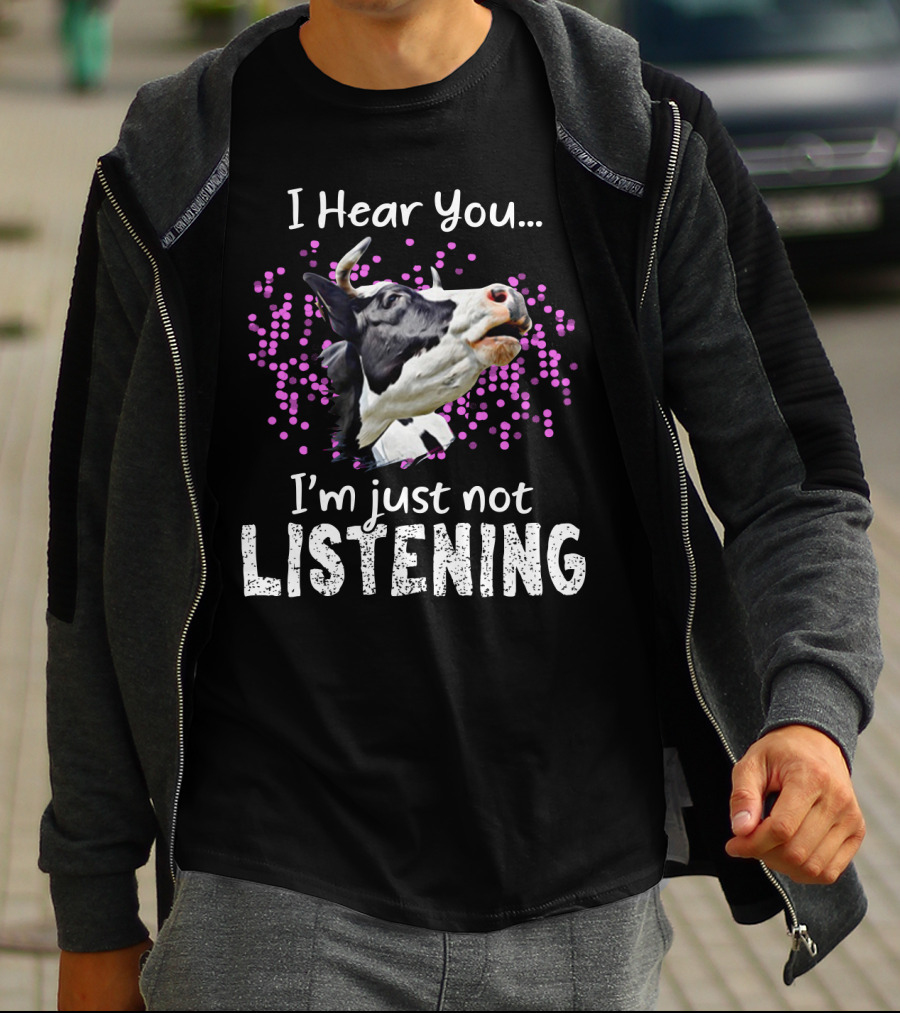 I Hear You I'm Just Not Listening Funny Cow Humor With Purple Dots T-Shirt