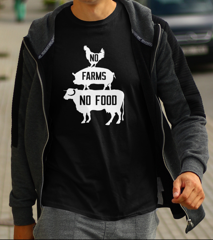 No Farms No Food Stacked Animals Vegan T-Shirt