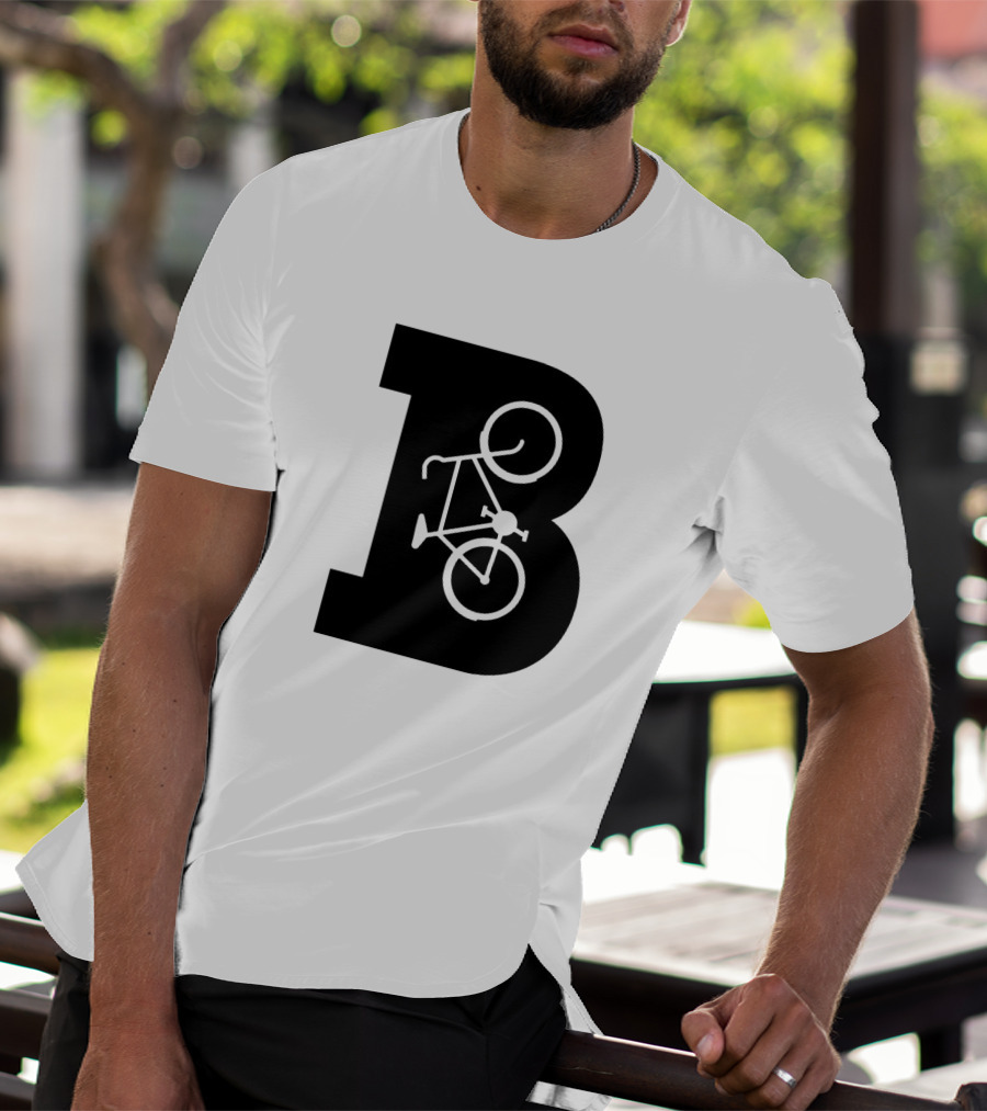 B Letter With Bicycle Motif Design In Bold Black T-Shirt